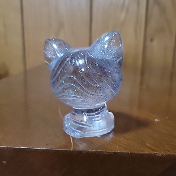 Clear Glittery Handcrafted Cat Figurine (Resin) - Picture 3 of 3